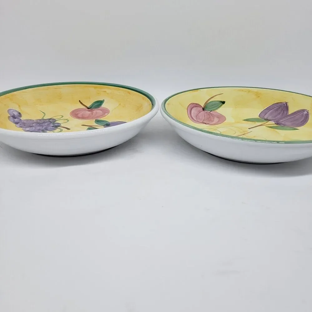 2 Caleca Frutta  8.5” Soup Pasta Bowl Fruit Hand Painted Italy Discontinued